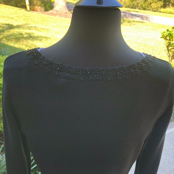 Beaded trimmed black dressy sweater by Emma James, Size M - Picture 3 of 6